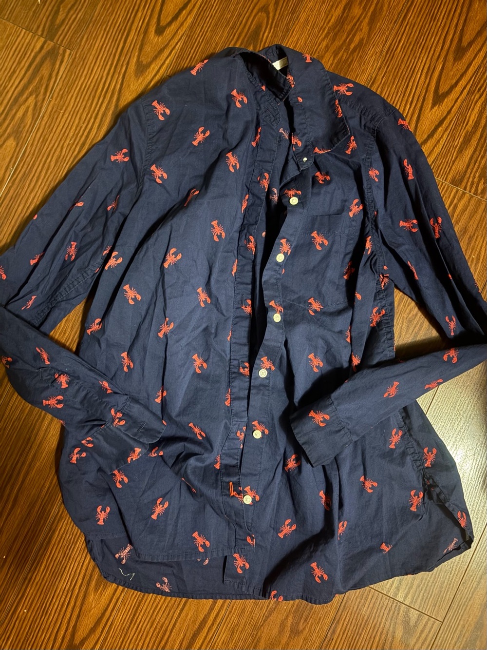 Womens old navy Navy Button-Up Shirt Jacket with Red Lobster crawfish Print